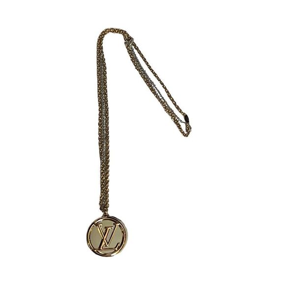 Louis Vuitton Gold Silver Round LV PENDANT, Long Necklace, NEW, NWB - Picture 3 of 5